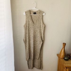 Zara Knit Sweater Vest Dress V-neck High Slits Unique Artsy Street Style Sz L